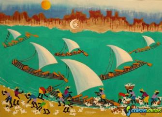 Aecio tema da tela pescadores de canoa quebrada medida 50x70 