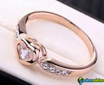 Anel feminino coração ouro banho 18k rosê zircônias suíças