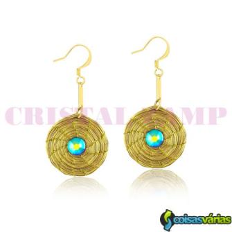 Brinco de capim dourado com cristal