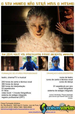 Cursos teatro, cinema/TV, teatro musical, canto e dança